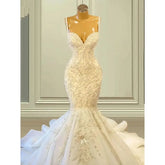 Sweetheart Mermaid Bespoke Wedding Dresses Lace Crystals Beaded Bridal Gowns For Women Backless Sleeveless Vestido De Noiva